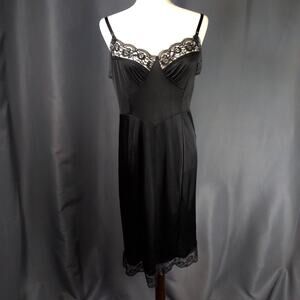 VTG Aristocraft Black Lace Trim Nightgown Bias Basque Waist Slip Dress 38 Tall